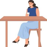 Happy Person Character Sitting in Cafe with Cartoon Design. vector