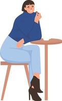 Happy Person Character Sitting in Cafe with Flat Cartoon Design. vector