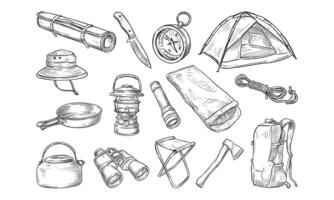 adventure camping handdrawn collection vector