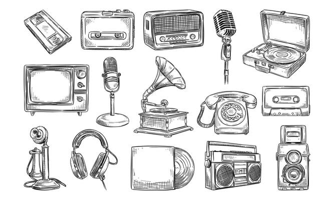 Handdrawn Retro Media Collection