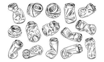 Handdrawn Crushed Soda Can Collection vector
