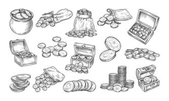 Handdrawn Coin Chest Collection vector