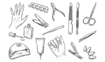 Handdrawn Manicure Tools Collection vector