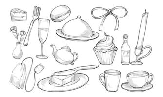sparkling afternoon tea party handdrawn collection vector