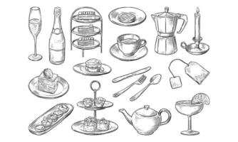 Sparkling Afternoon Tea Handdrawn Collection vector