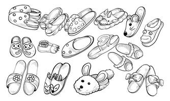 Home Slippers handdrawn collection vector