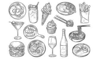 refreshment food and beverage handdrawn collection vector