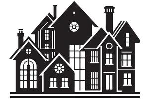 Silhouette Graphic of Grouped Residences and Architecture Illustration vector