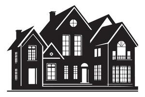 Detailed mansion black silhouette home architecture representation vector