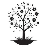 Flowering tree silhouette art spring illustration design element vector