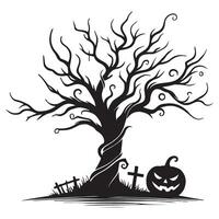 Silhouette scary halloween tree with graves illustration design vector