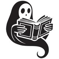 Ghost Reading Book Silhouette Spooky Halloween Character vector