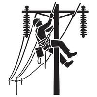 Lineman Silhouette Working on Utility Pole Illustration vector