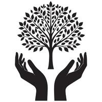 Protecting Tree Silhouette with Hands Conservation Design vector
