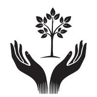 Hands Holding Sprout Tree Silhouette Symbol Illustration vector