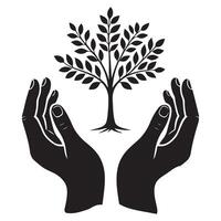 Symbolic Tree and Hands Illustration for Environment vector