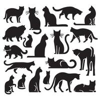 Cats Silhouettes Collection Various Poses Pet Illustrations vector