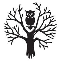 Wise Owl Silhouette Perched on Tree Branches Design vector