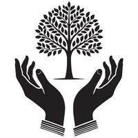 Hands Holding Tree Silhouette Illustration Nature Conservation Graphic vector