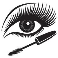 Dramatic Eye Lashes Silhouette With Mascara Wand Design vector