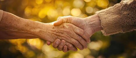 Senior executive shaking hands with community representative, showcasing commitment to social responsibility and collaboration photo