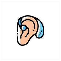 An ear icon with a blue dot on it vector