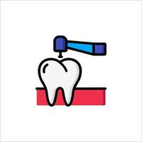 A tooth is being drilled by a drill vector