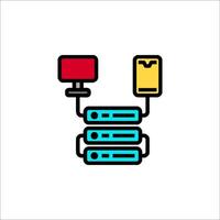 A server with a red light and a red button vector
