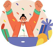 Excited character illustration in flat style vector