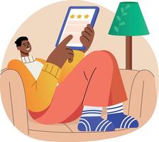 A flat illustration of a character giving online feedback vector