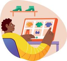 A trendy flat illustration of a character doing online shopping vector