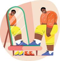 A flat style icon of shopping character checking shoes in mirror vector