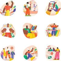 Pack of Flat Style Retailing Illustrations vector