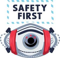 A flat sticker of face mask with safety first typography vector