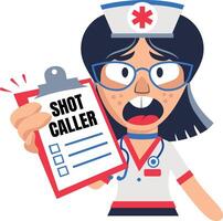 A flat sticker of a shouting character holding a clipboard written shot caller vector