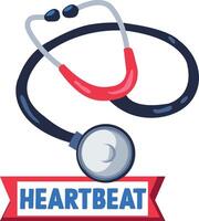 A flat sticker of a stethoscope with heartbeat typography vector