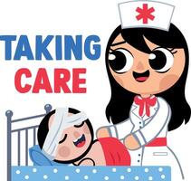 A flat sticker of a nurse taking care of patient vector