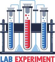 A flat sticker of chemical tubes with lab experiment typography vector