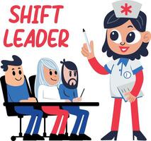 A flat sticker of shift leader nurse giving lecture vector