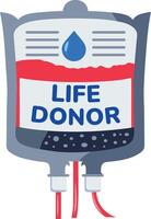 A flat sticker of iv drip written life donor vector
