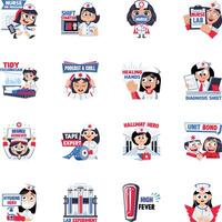 Set of Flat Style Nursing Life Stickers vector