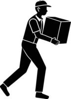 The Symbolism of Delivery Man Carrying Package in E-commerce vector