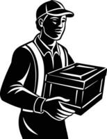 Speed and Efficiency Represented by a Delivery Man Carrying Package vector
