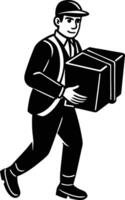 High-Quality Delivery Man Carrying Package for Digital Use vector