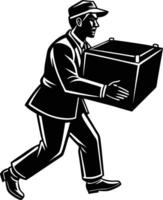 Fast and Efficient Delivery Man Carrying Package Designs vector