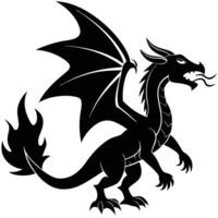 Striking Silhouette of a Dragon with Flames vector