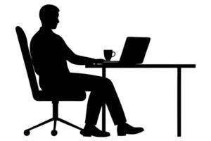 Office Employee Seated at Desk Using Laptop Silhouette vector