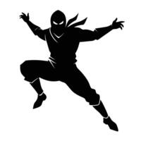 Dark and Intense Ninja Jumping Silhouette for Illustrations vector