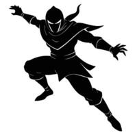 Stealthy Ninja Jumping Silhouette in Action vector