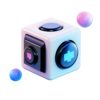 A White Cube With Three Circular Buttons and Spheres png